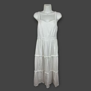 Japna Gauzy Cotton White Sleeveless Midi Tiered Sundress Medium Boho Cottagecore